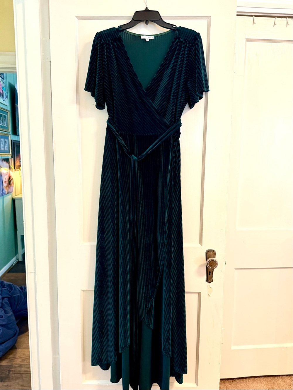 Baltic Born Deep Green Velvet Wrap High-Low Dress
